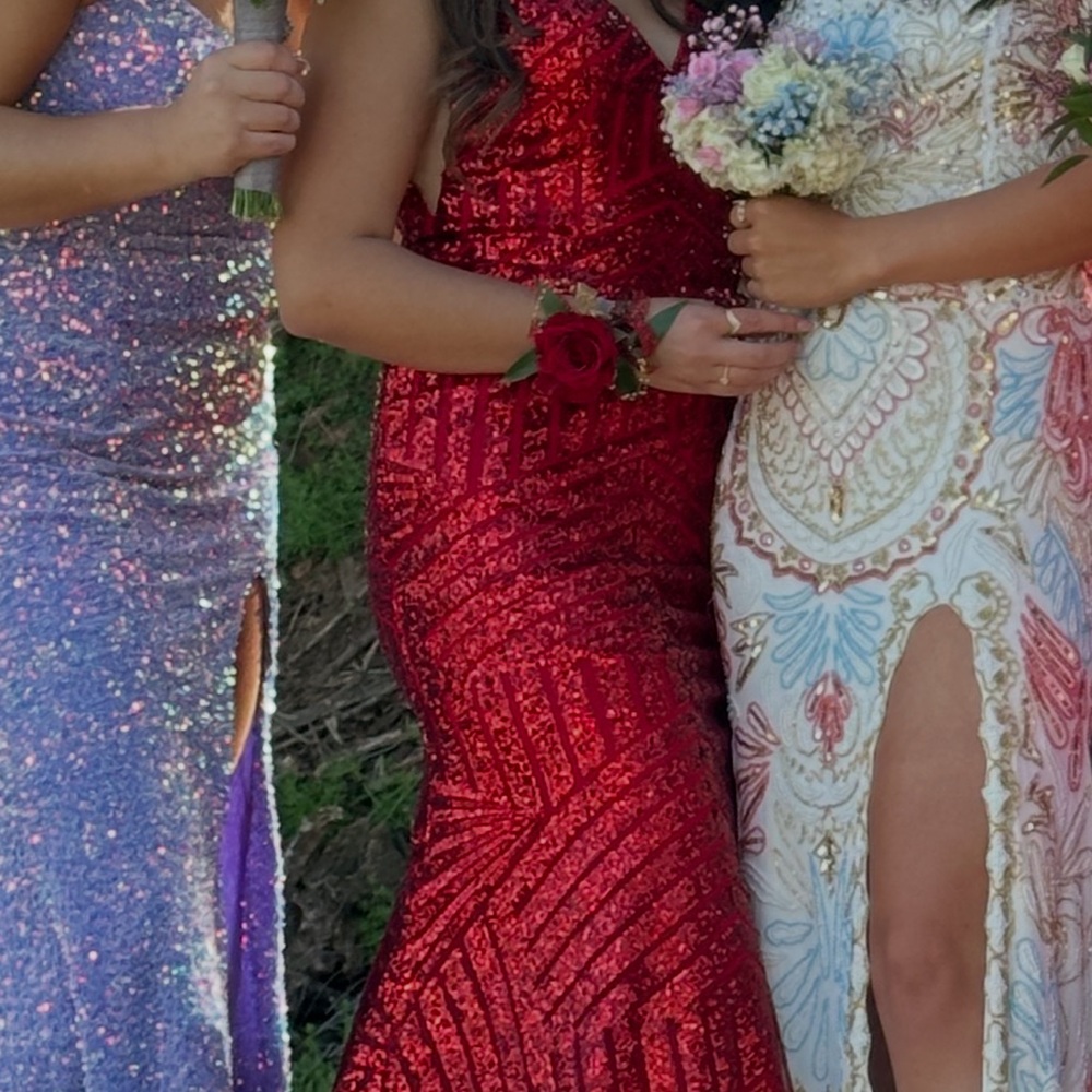 Elegant Red Sequin Evening Gown